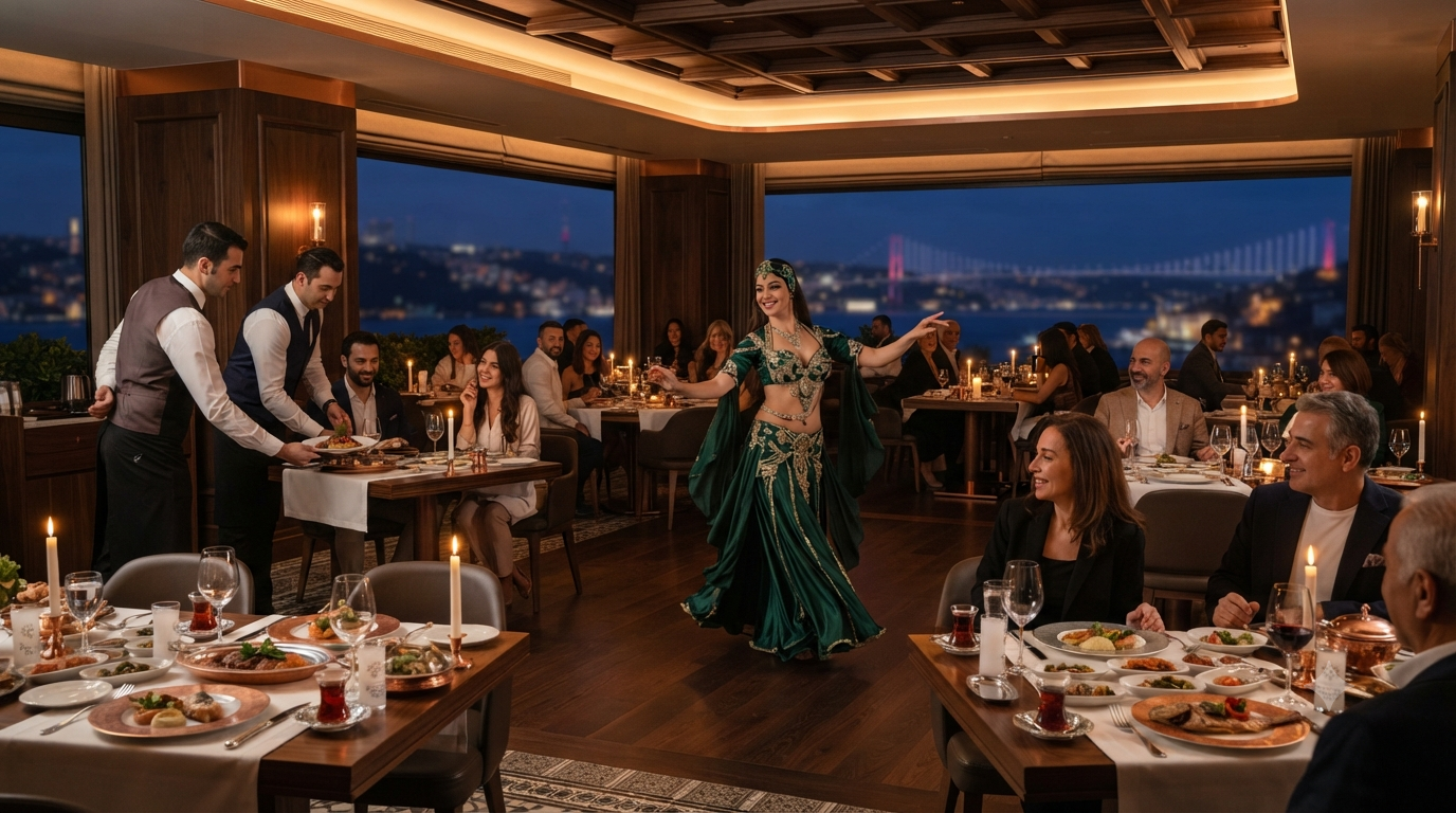 Restoran için oryantal gösterisi sahne ve masa düzeni